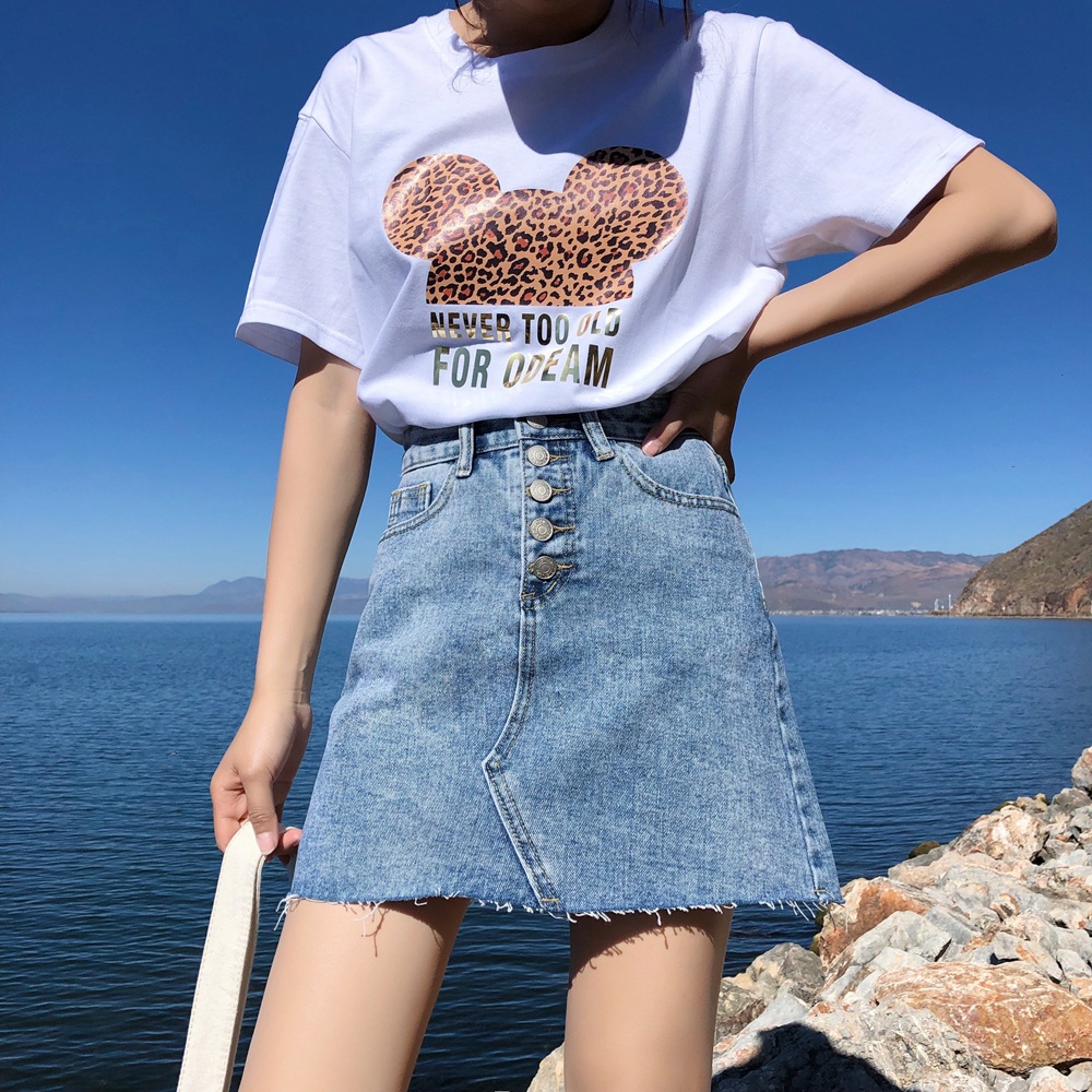 牛仔短裙女排扣韩版百搭修身显瘦不规则包臀半身裙