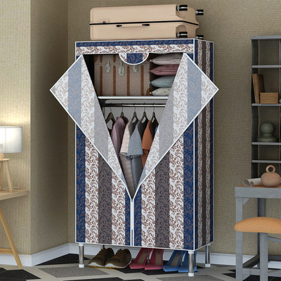 牛津布布衣柜单人加厚简易组装家用钢管衣柜简约现代拉链全封闭挂