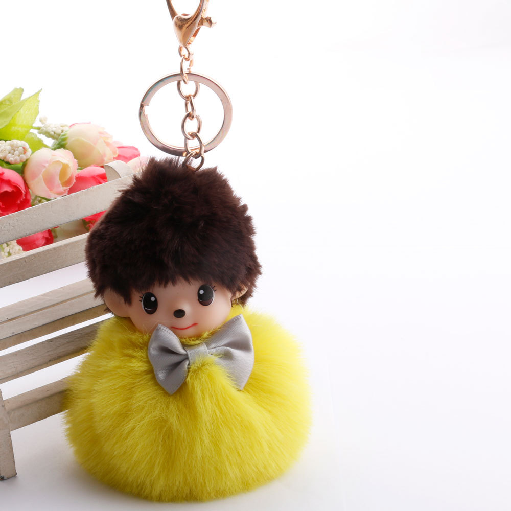 跨境亚马逊可爱蒙奇娃娃毛球钥匙扣时尚女士包包汽车挂饰厂家现货