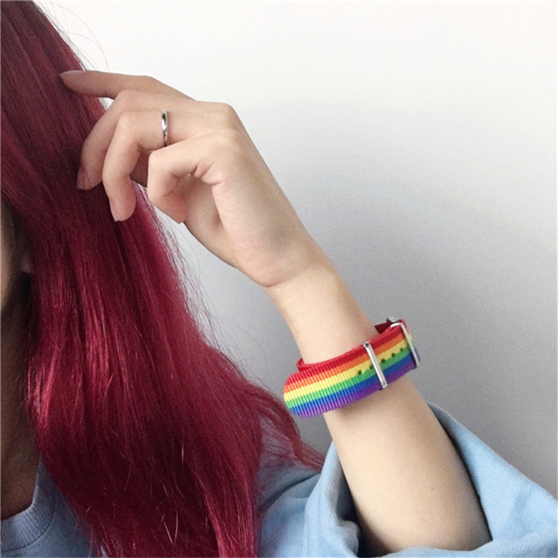 日系原宿ulzzang泫雅风少女心情侣款彩虹手环手带炫酷表带学生