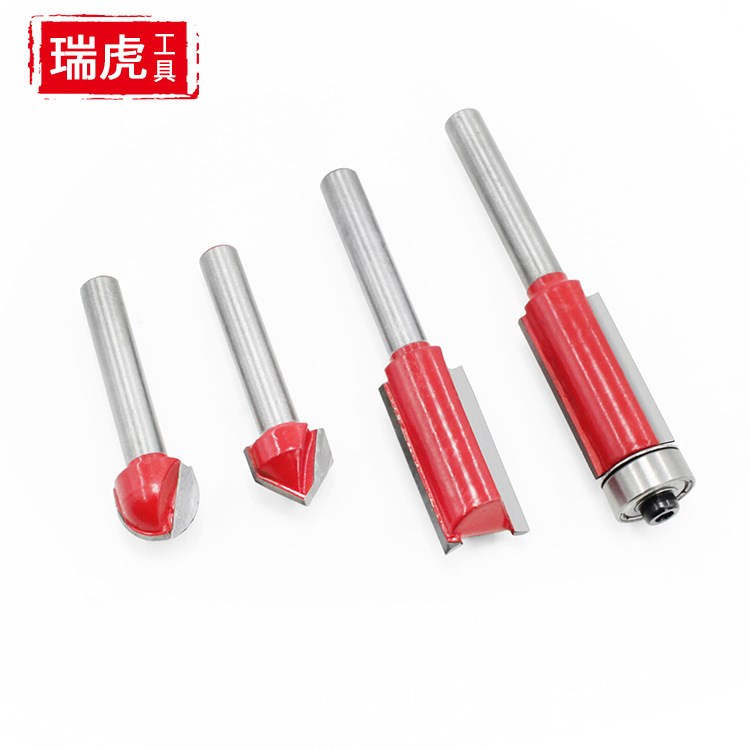 修边机刀头木工开料修边工具直刀v型刀圆底刀带轴承修边刀1/4柄