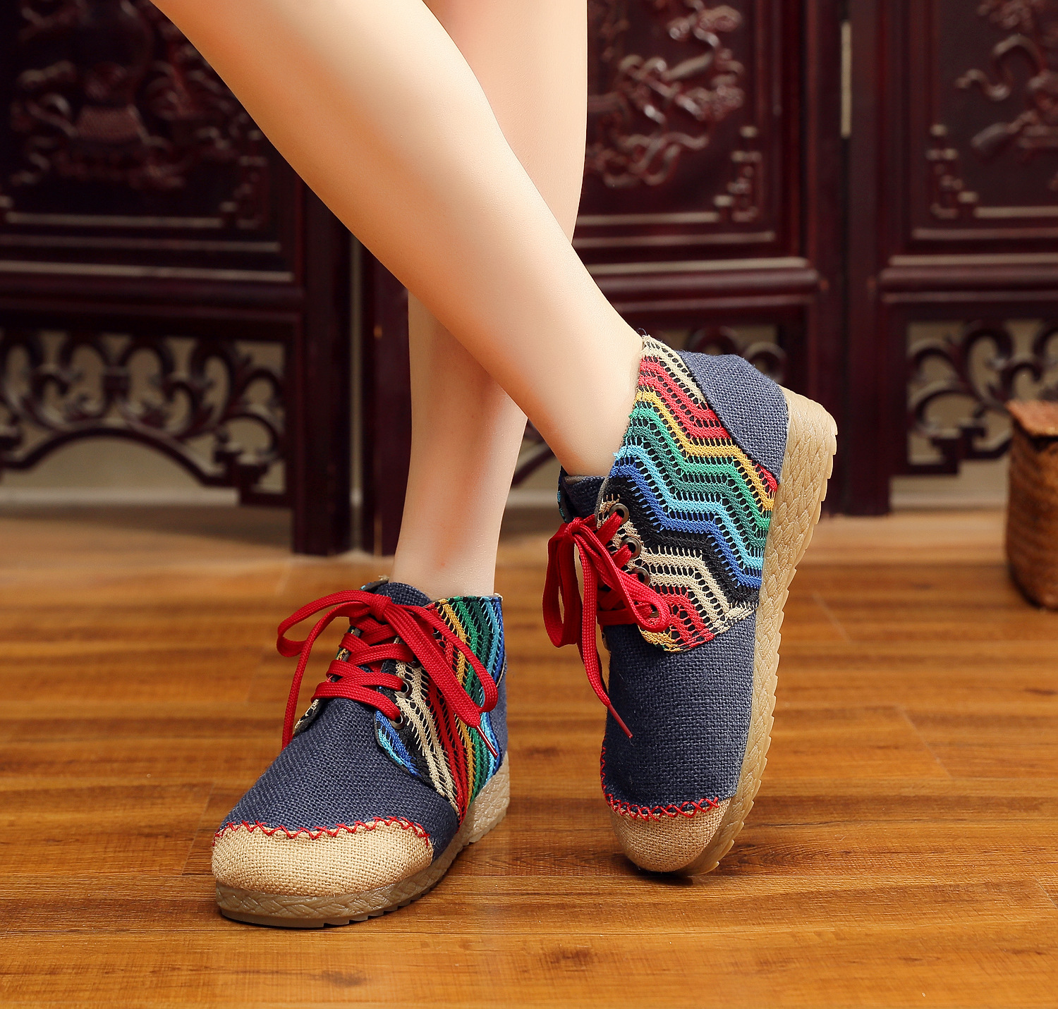 全麻高帮女式加厚复古民族风麻鞋