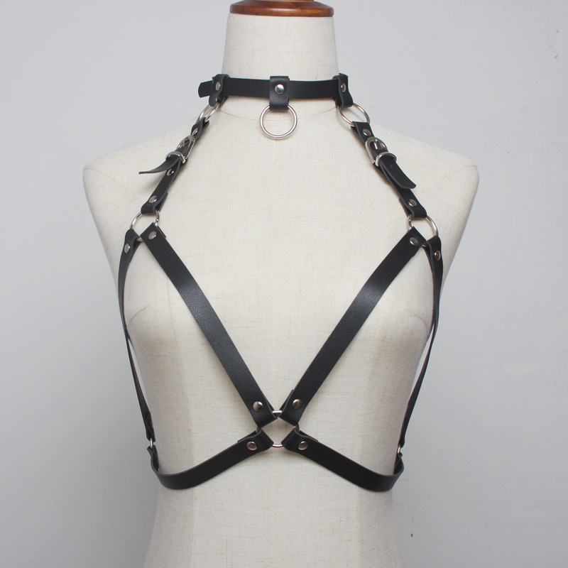 欧美2019复古性感罗俄斯束缚仿皮束腰女士镂空嘻哈腰带背带一体式