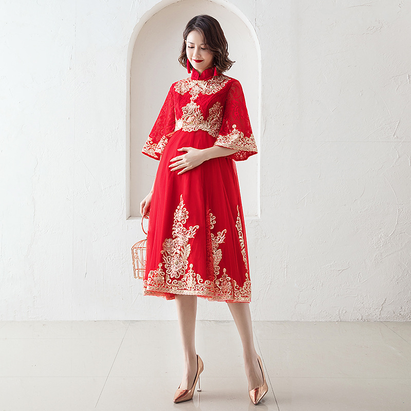 孕妇敬酒服新娘2022新款现代高腰遮肚子高贵小个子怀孕结婚礼服女