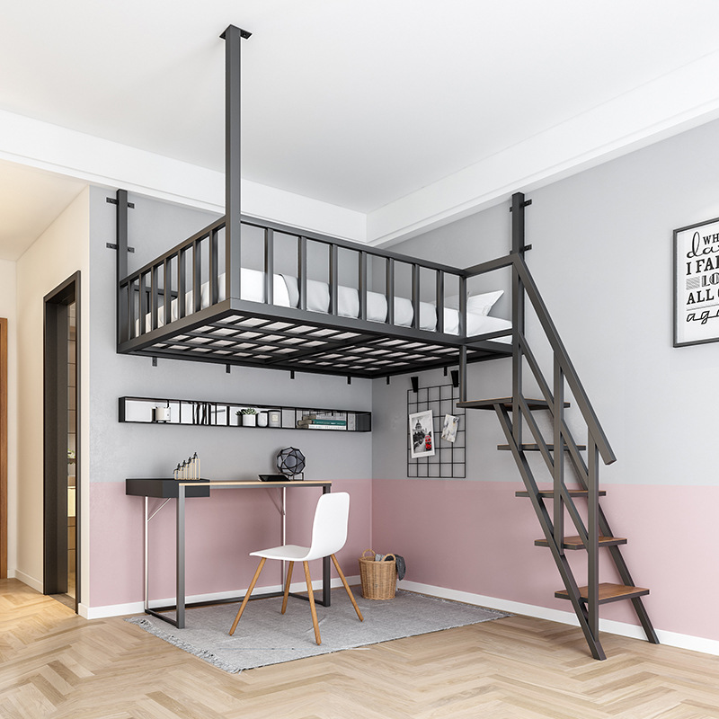 铁艺吊床高架床多功能创意省空间宿舍上下床单身公寓挂壁床阁楼床