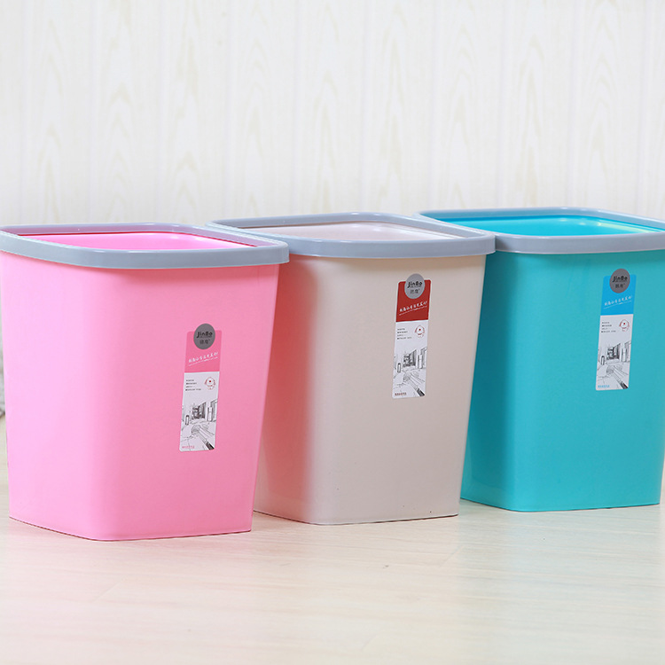 Fashion Plastic Trash Can Square Wastebasket Home Storage without Lid with Pressure Ring Waste Paper Trash Can 0337