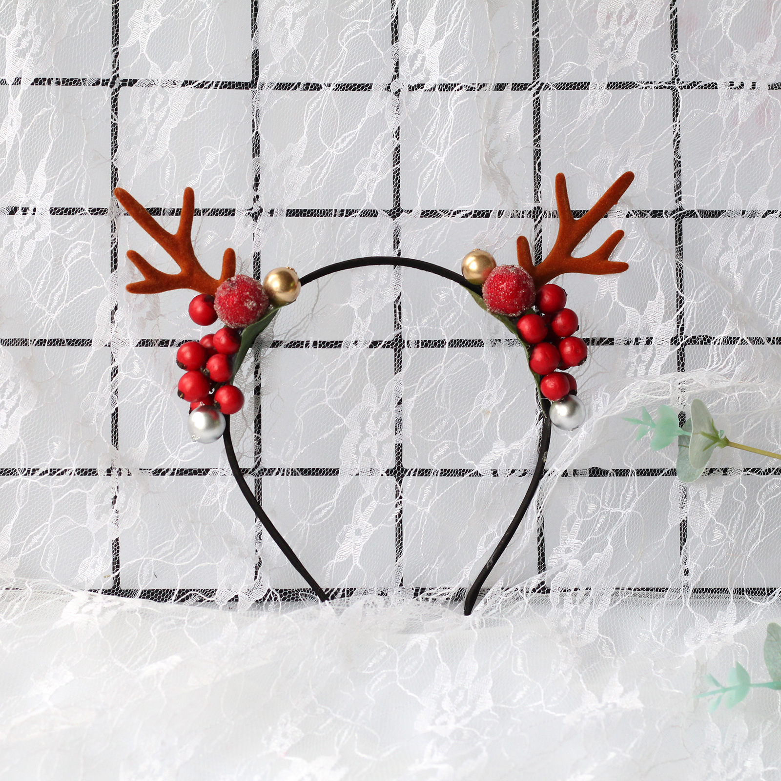 圣诞节鹿角头饰批发 可拆卸森系写真动漫麋鹿儿童表演浆果发夹