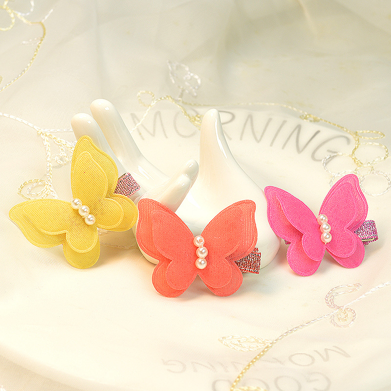 韩版珍珠小蝴蝶儿童发夹布艺头花女童头饰女孩发饰品韩国宝宝发夹