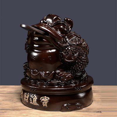 黑檀木雕金蟾摆件底座实木制三足蟾蜍公司店铺开业礼品红木工艺品