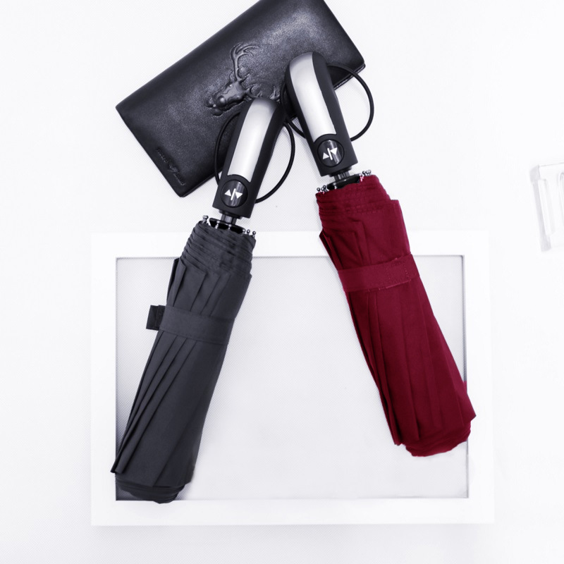 防风加固八骨三折叠自开收全自动男女雨伞铁两用本色布套加大号