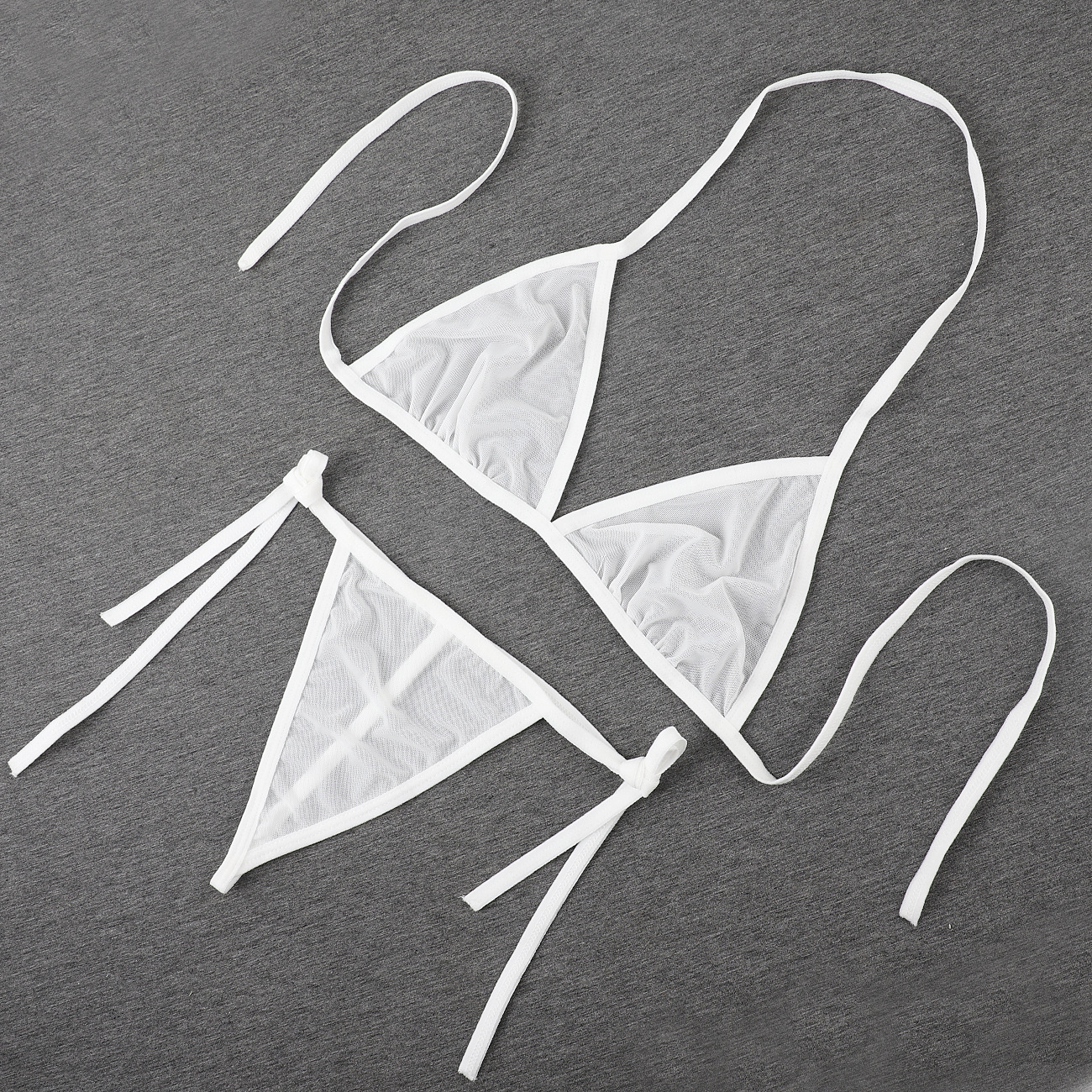 跨境厂家直批百搭内衣套装 三点式情趣透明网布文胸 性感系带丁字