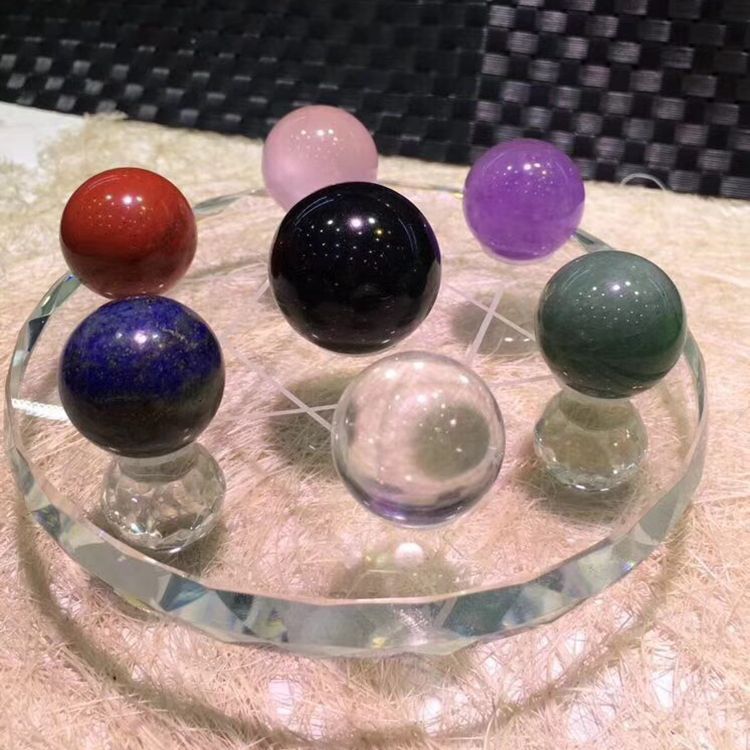 供应天然七彩水晶球七星阵摆件 居家风水摆件 东海水晶