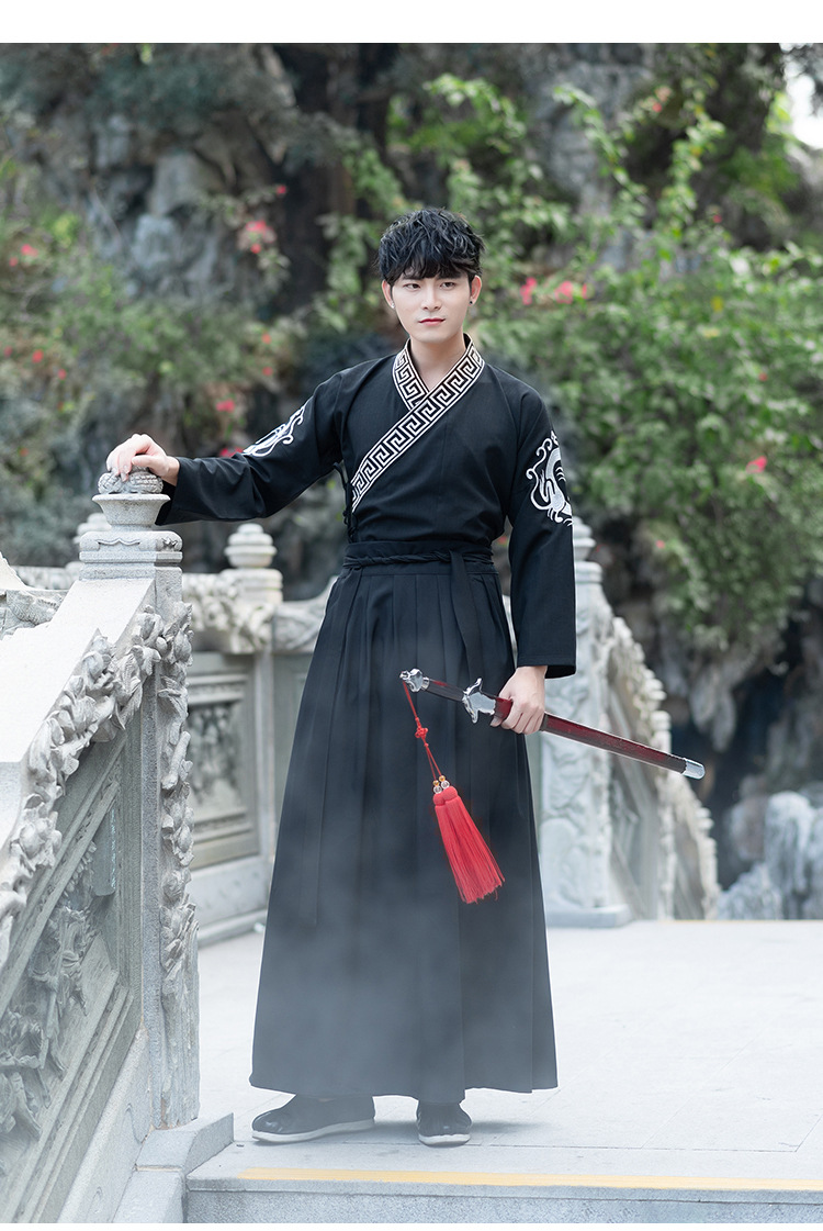 改良男装汉服套装男中国风古装武侠剑客交领襦裙两件套夜行衣班服