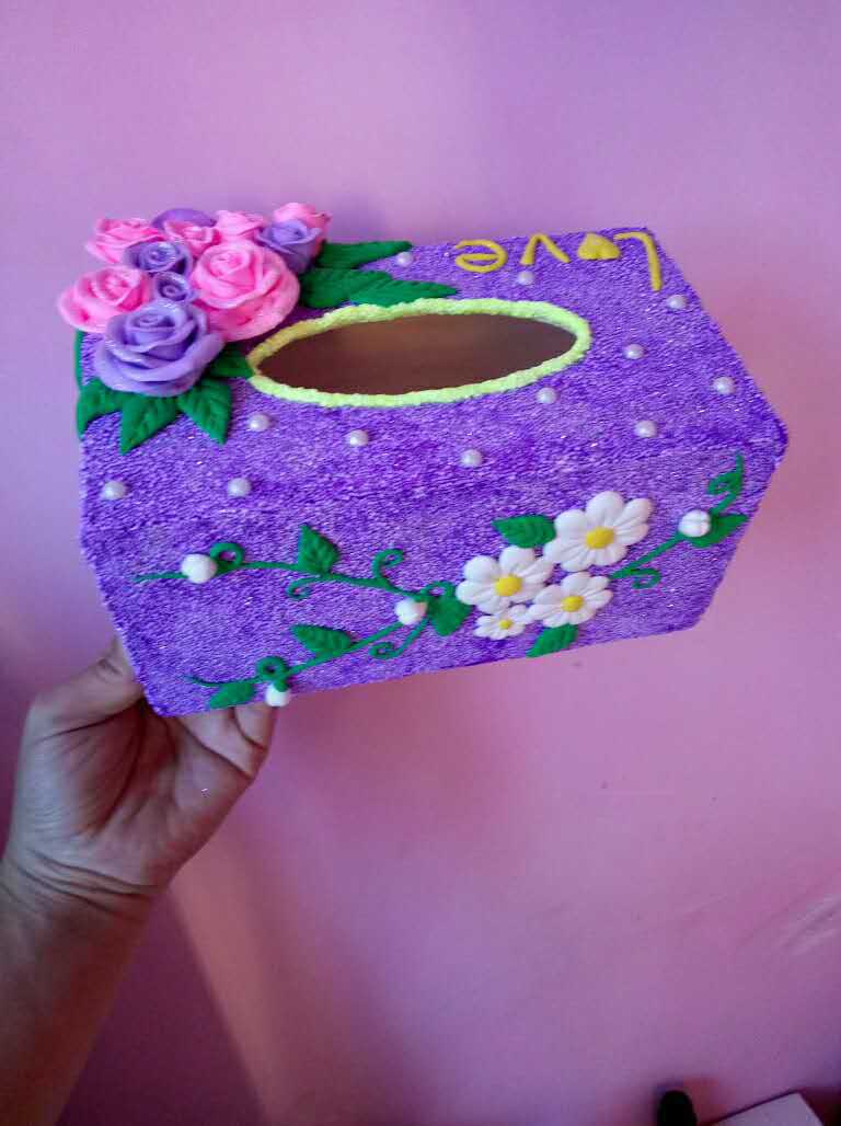 儿童手工创意diy材料包雪花珍珠泥木质白胚纸巾盒益智玩具批发