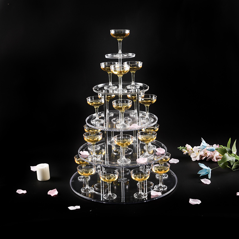 婚庆香槟塔五层圆形亚克力香槟塔婚庆道具塑料香槟杯婚礼酒塔