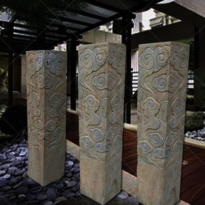 石雕云纹石柱祥云柱子青石仿古做旧中式摆件花盆底座石柱庭院装饰