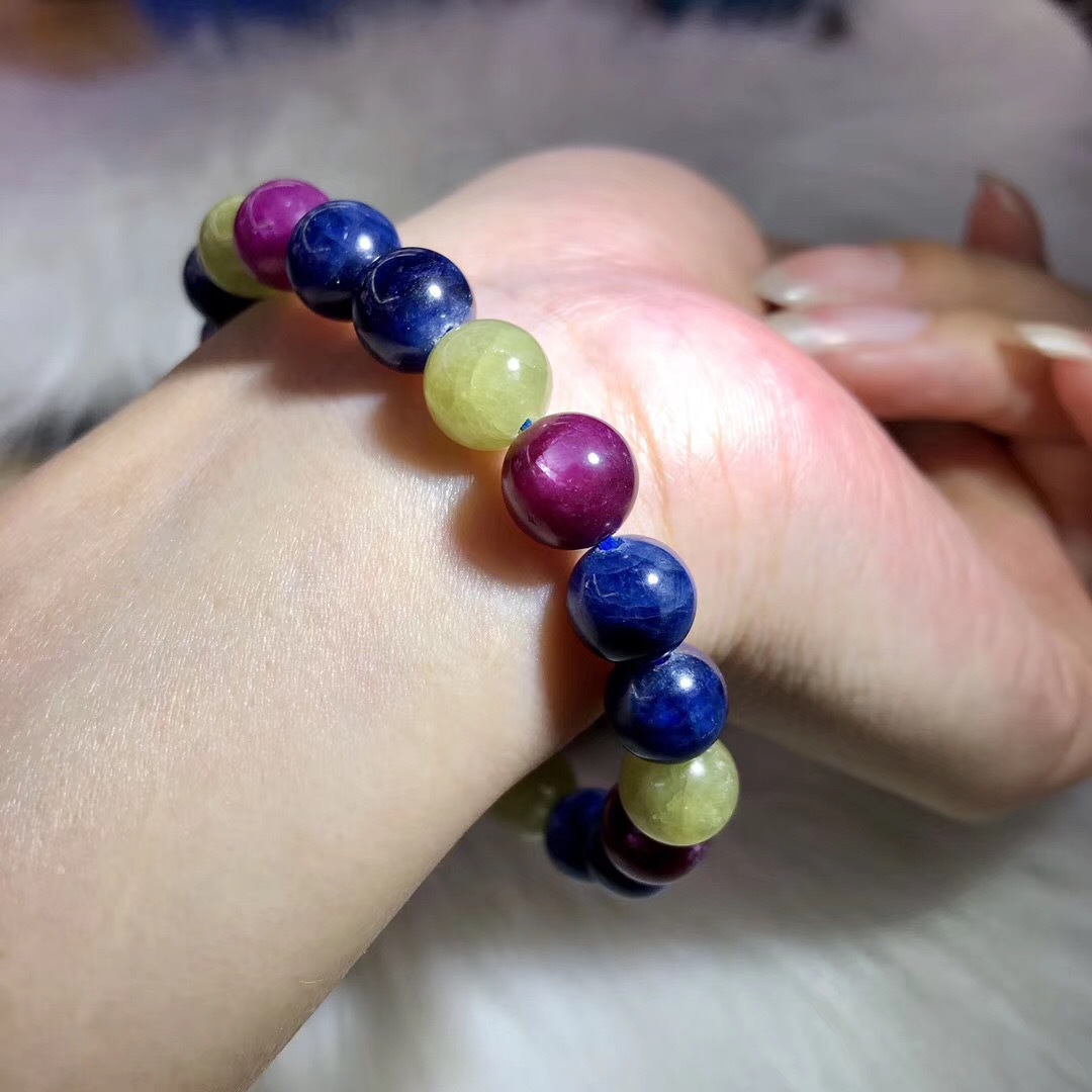 天然蓝宝石手链彩色蓝宝石单圈手串水晶链圆珠首饰厂家批发