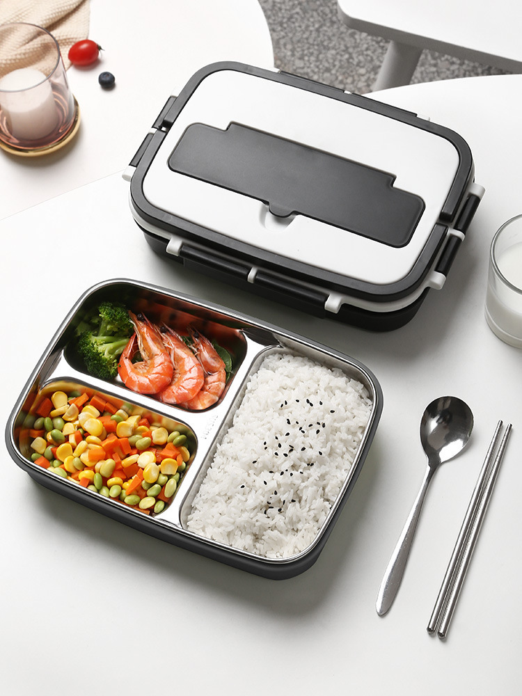 304不锈钢午餐饭盒 成人学生方形不锈钢便携便当手提密封保温饭盒