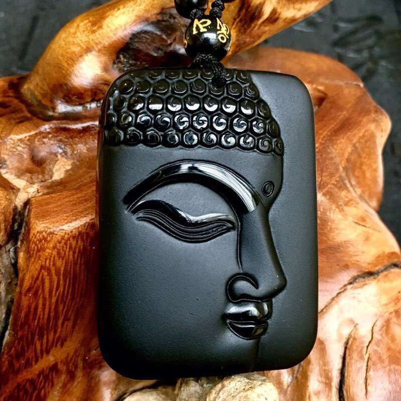 厂家直销 天然黑曜石释迦摩尼半脸佛头吊坠 乌金黑曜石磨砂侧面佛