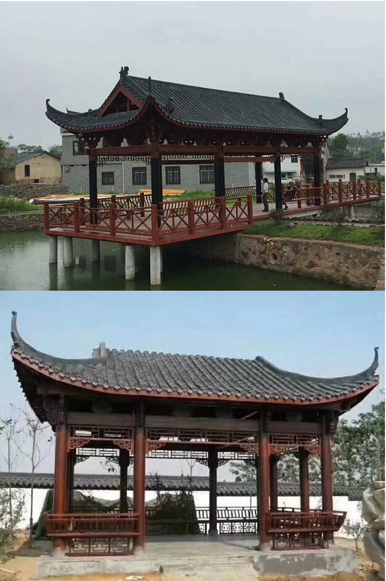 仿古休闲水榭亭子 室外景观木制亭子 水榭亭 户外碳化亭台水榭