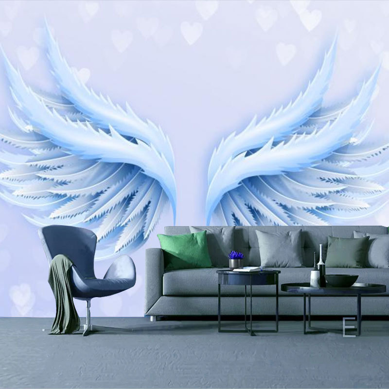 舞蹈室背景墙装饰壁纸ins风蓝色翅膀壁纸学校教室音乐工作室墙纸
