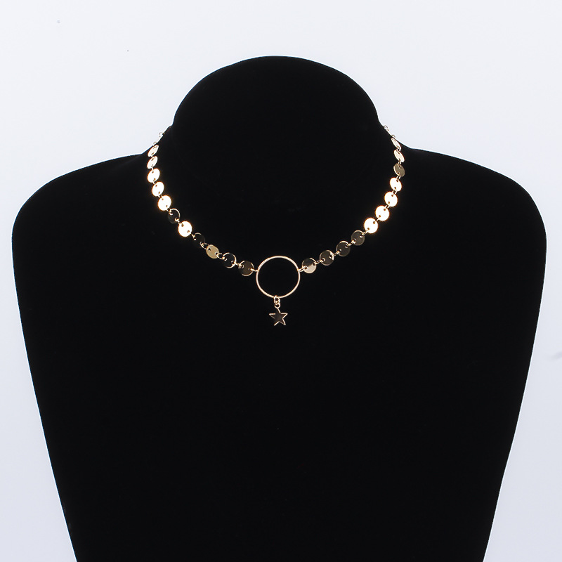 Korean Style Golden Moon XINGX Necklace Pentagram Clavicle Chain Sweater Chain Necklace Women Cross-Border Sold Jewelry