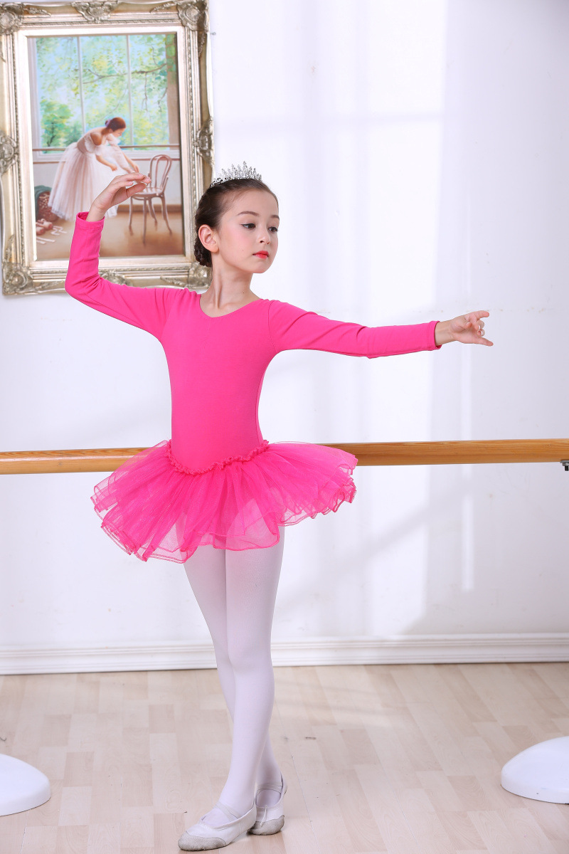 女童芭蕾舞练功裙.儿童演出服考级 舞蹈服 长袖蓬蓬纱裙
