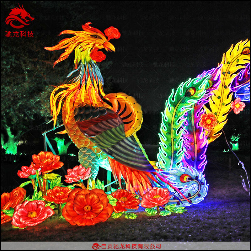自贡花灯制作大型凤凰造型灯光美陈立体灯笼灯会灯展灯箱装置定制