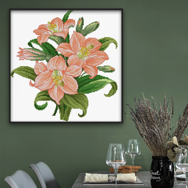 新品十字绣芬芳百合精品好绣印布花卉客厅挂画自绣刺绣diy材料包