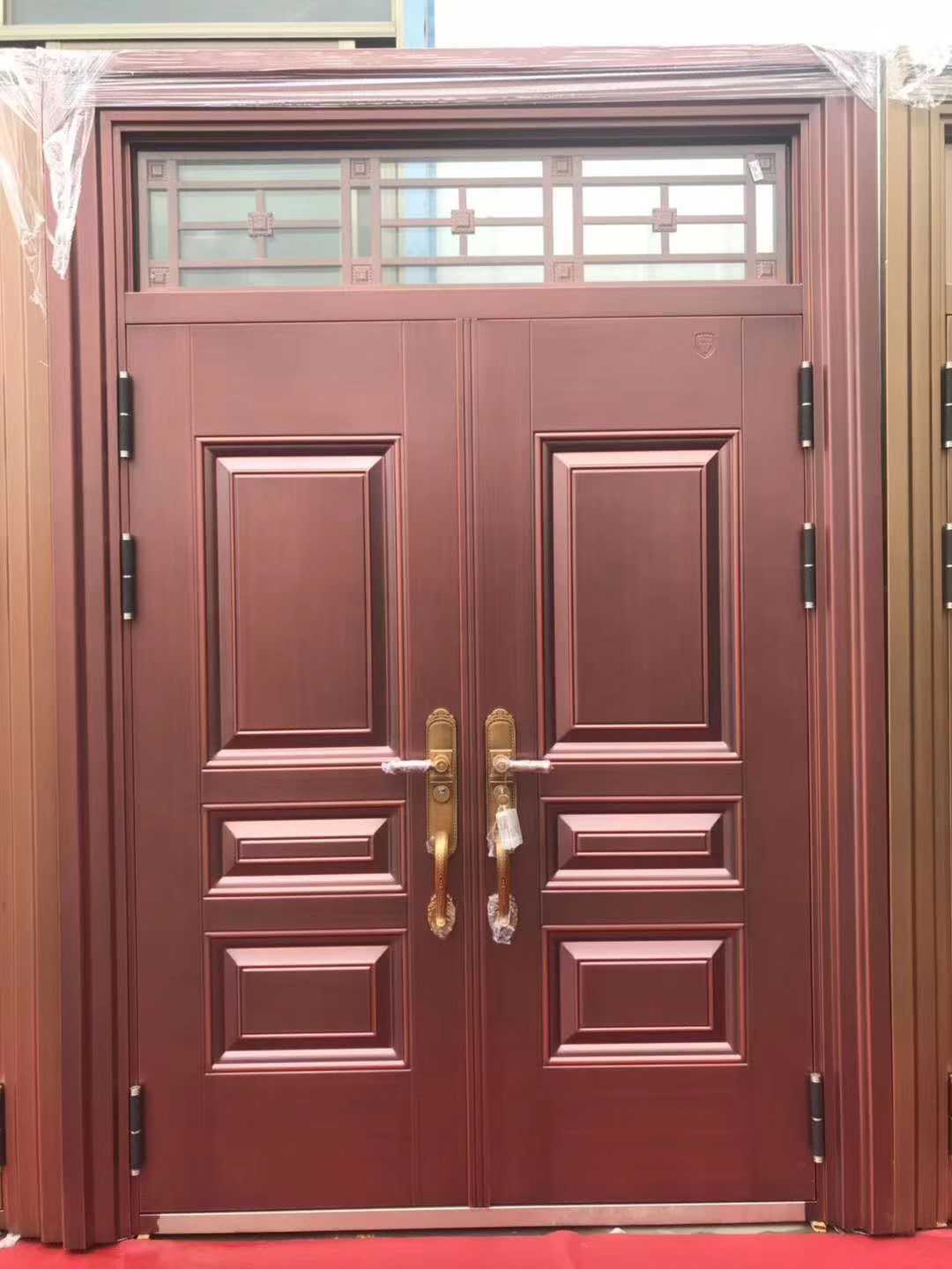 厂家直销公寓门豪华仿真铜对开门别墅防盗双门气窗非标门进户大门