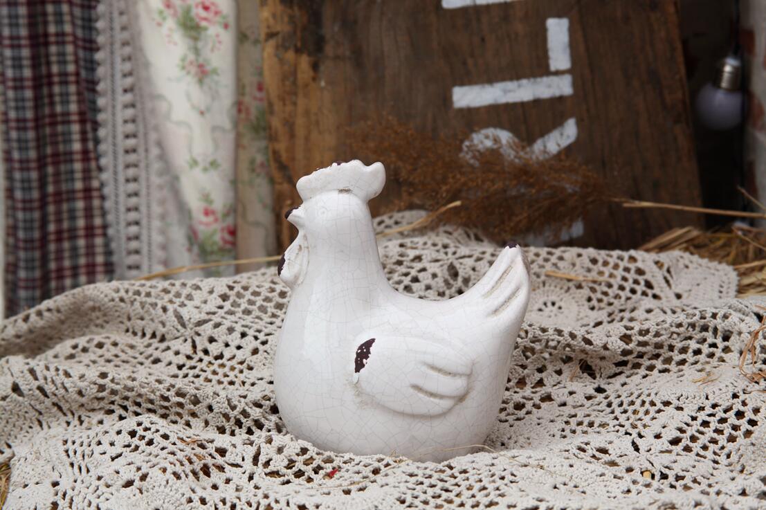 北欧风格儿童房间装饰 白瓷裂纹装饰母鸡摆件 陶瓷摆件