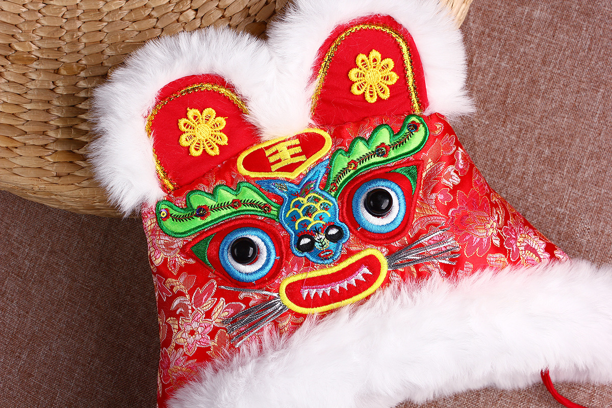 虎头帽摄影 传统手工宝宝布老虎棉帽子 拍照婴幼儿保暖柔软冬刺绣