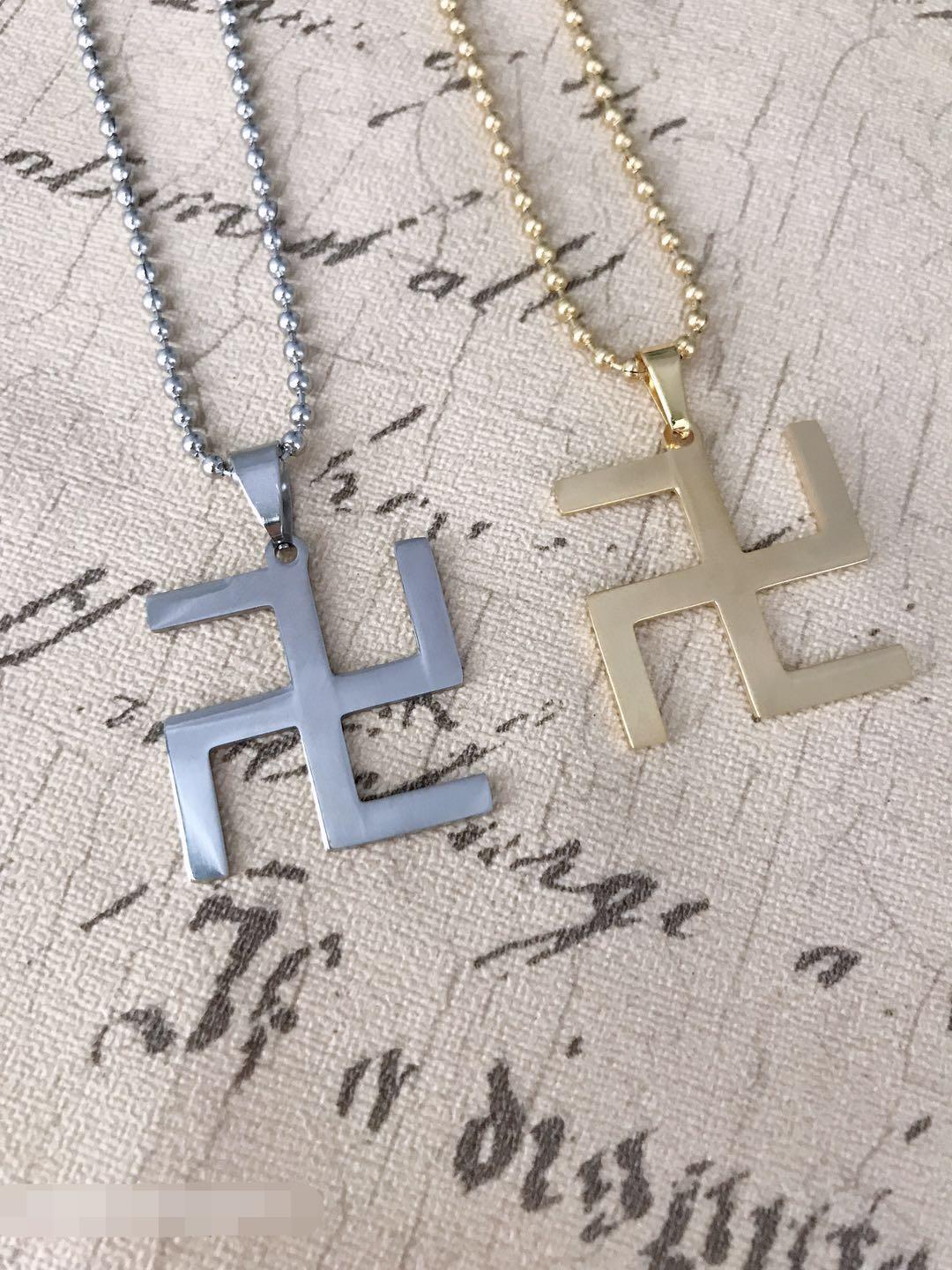 不锈钢佛教吊坠万字符号吊牌项链 18k金电镀饰品