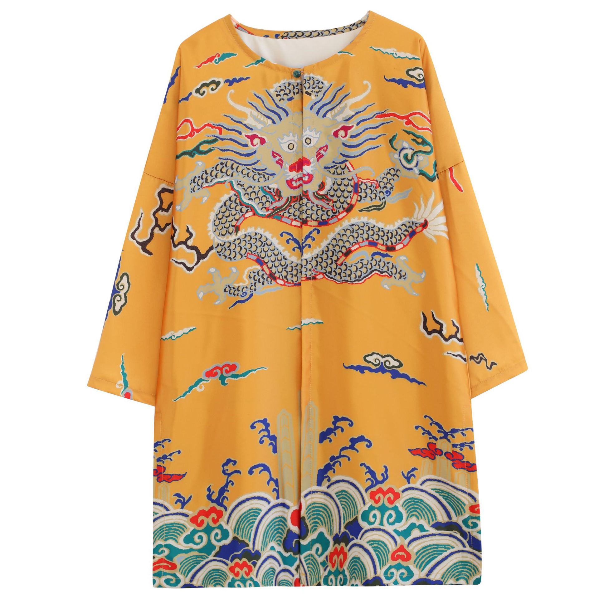 原创春季新款 玉扣龙长衫 复古中国风长衫男装长袖印龙祥云上衣