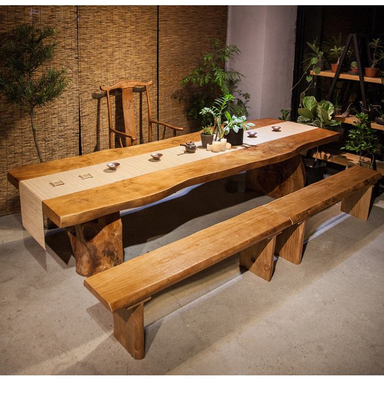 实木茶几茶桌椅组合仿古简约功夫茶台复古原木大板新中式洽谈茶桌