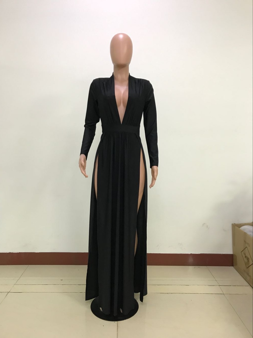 下架k8697欧美跨境女装两边高叉深v连衣裙长裙亚马逊ebay爆款