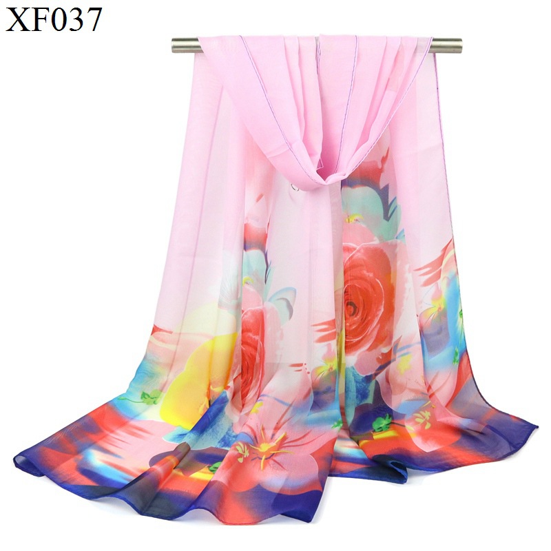 New Fashion Rose Chiffon Scarf Women's Printed Idsmay Soft Scarf All-Match Scarf Shawl Wholesale