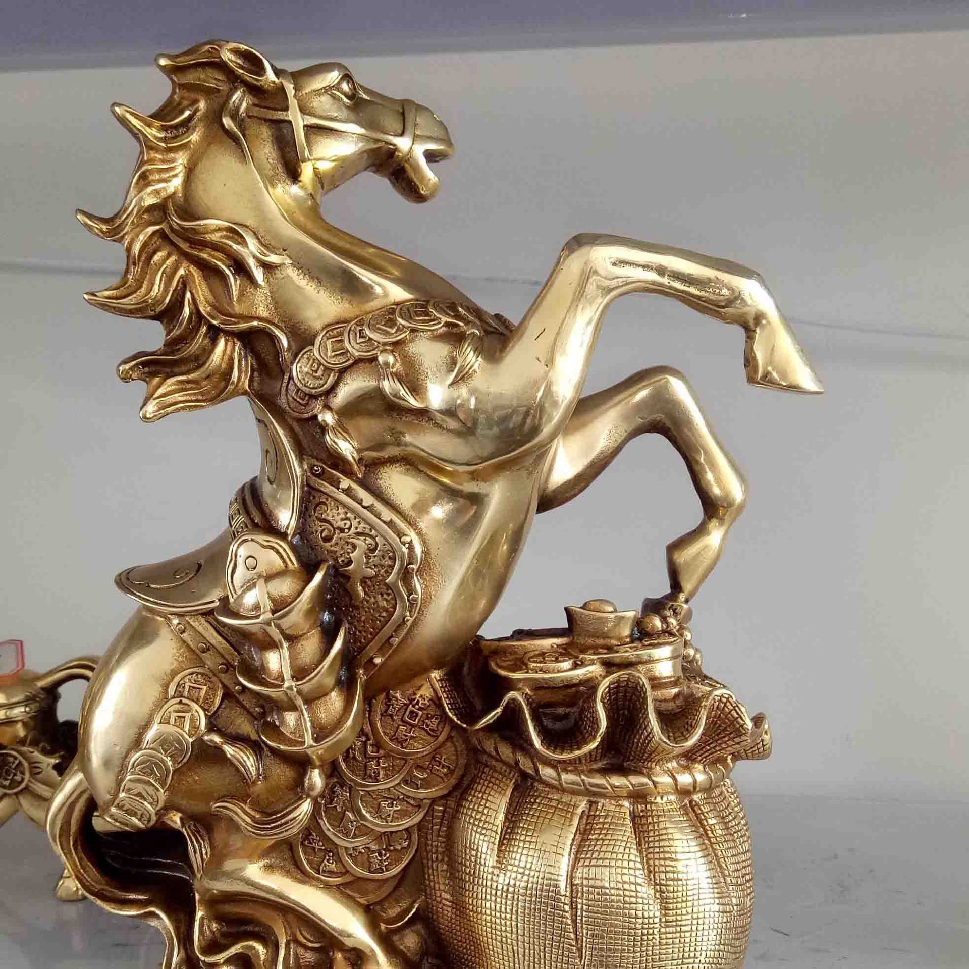 厂家批发铜雕吉祥动物工艺品黄铜马上发财紫铜四不猴铜老鹰摆件