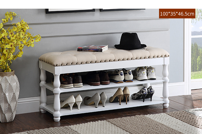 欧式乡村轻奢皮凳多功能简约高档客厅家具批发换鞋凳储物实木鞋柜