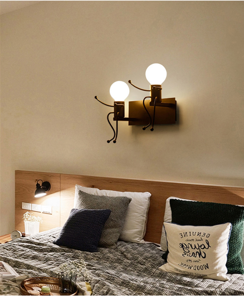 创意个性儿童房壁灯简约现代客厅卧室床头壁灯艺术小人过道玄关灯