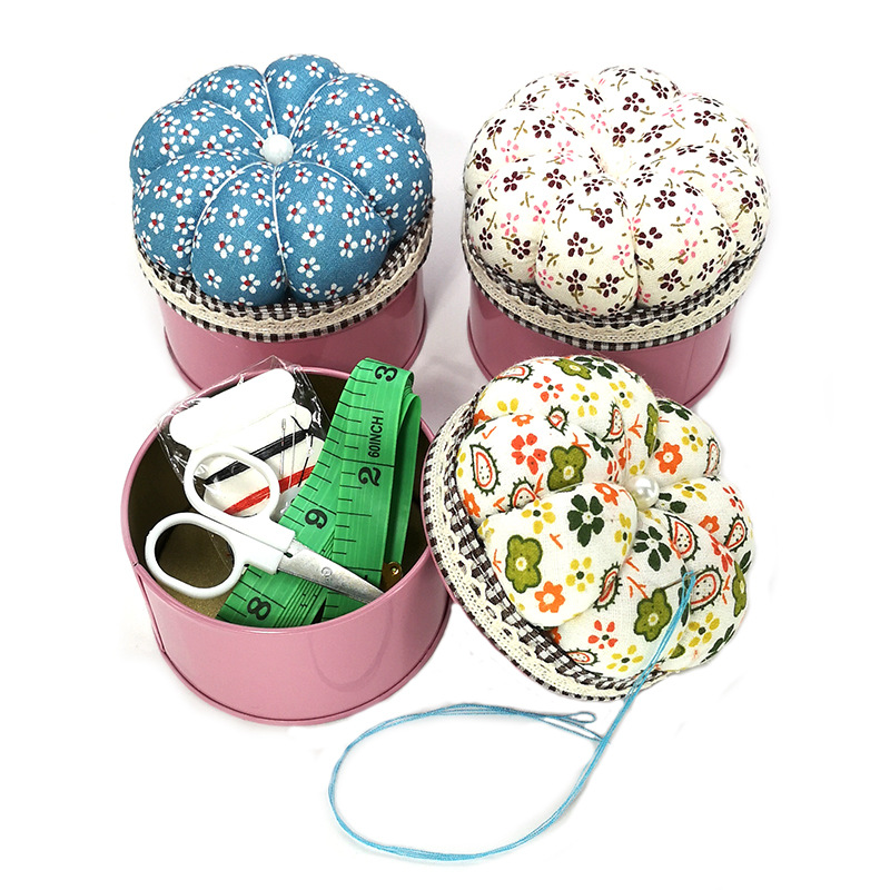 家居日用南瓜针线盒 马口铁针线针插套装缝纫工具收纳针垫e158