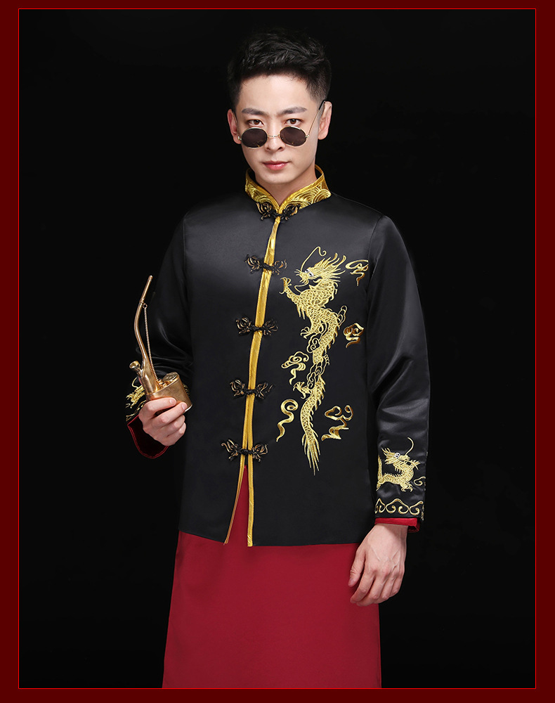 朱孝天同款秀禾服2019新款男士新郎中式礼服表演古装龙凤褂唐装男