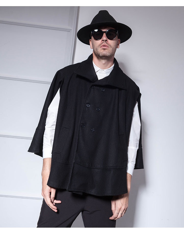 跨境外贸男士双排扣蝙蝠衫斗篷外套冬季一件代发批发现货欧美日韩