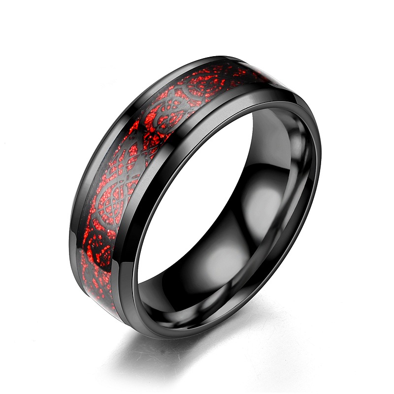 Cross-Border Hot Ornament Titanium Steel Stainless Steel Dragon Pattern Ring Couple European and American Fashion Men's Ring Wholesale