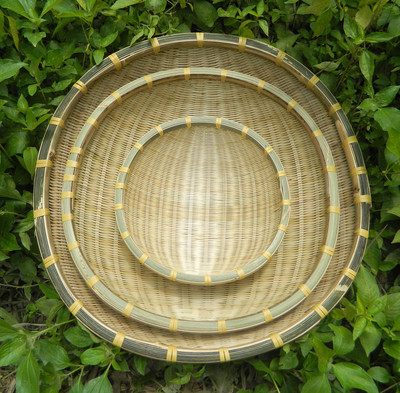 手工竹制品竹编收纳筐 竹簸箕 筲箕 洗菜箩水果篮 沥水竹筛子