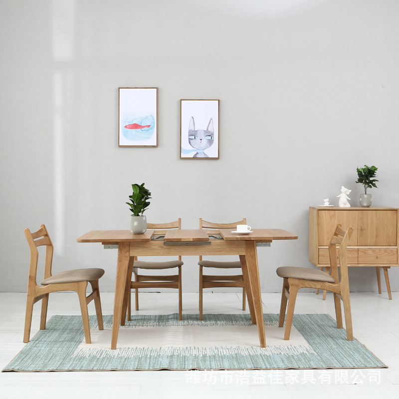 厂家供应拉伸跳台桌 白橡木简约创意跳台餐桌 定制批发实木伸缩桌