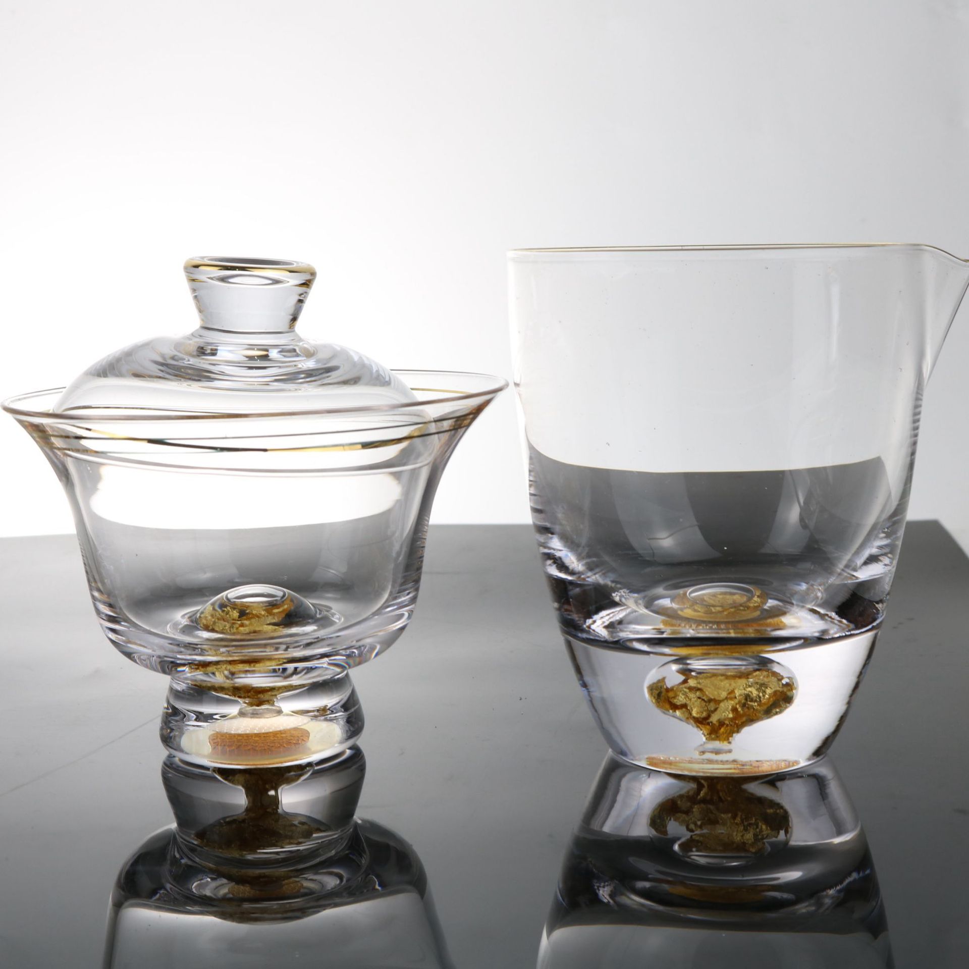 工厂现货批发茶具套装金箔礼盒木盒水晶茶具一公杯四品茗杯一盖碗