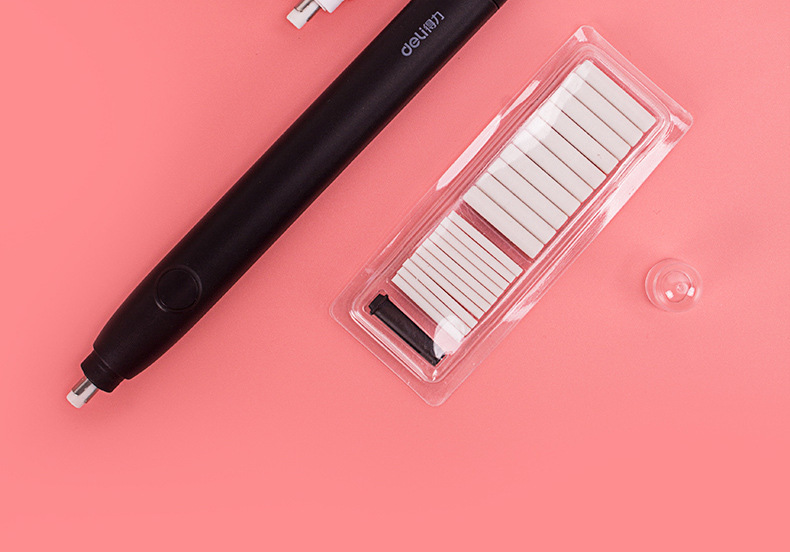 得力71107电动橡皮擦可粗可细2种替芯可换美术专业高光素描铅笔