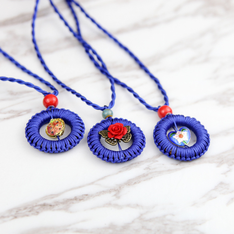 民族风锁骨创意平安扣吊坠 项链女款手工绕线项坠合金饰品地摊货