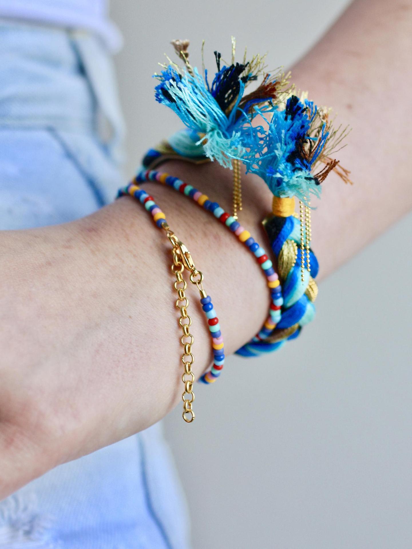 淘石 亚马逊热卖米珠颈链 实色混彩米珠多圈颈链 手工编织小饰品